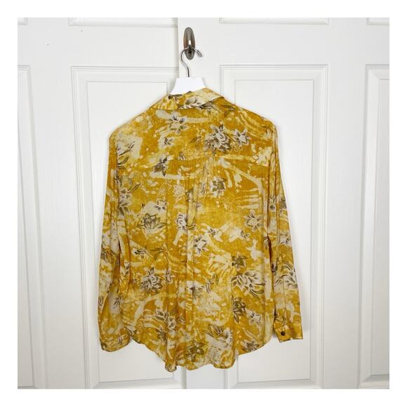 Anthropologie Pilcro Mustard Batik Floral L/S Viscose Blouse - Picture 5 of 10
